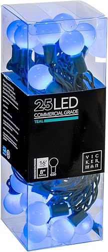 Vista 18 de Vickerman 25 luces LED G30 azules en cable verde, cadena de luz de Navidad de 16