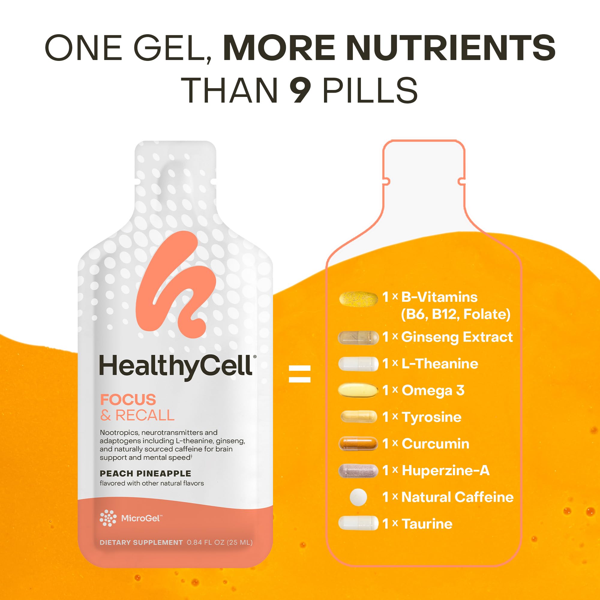 HealthyCell Focus & Recall- L-Theanine, Ginseng, Caffeine | 30 Liquid Gels — Amazon image 4