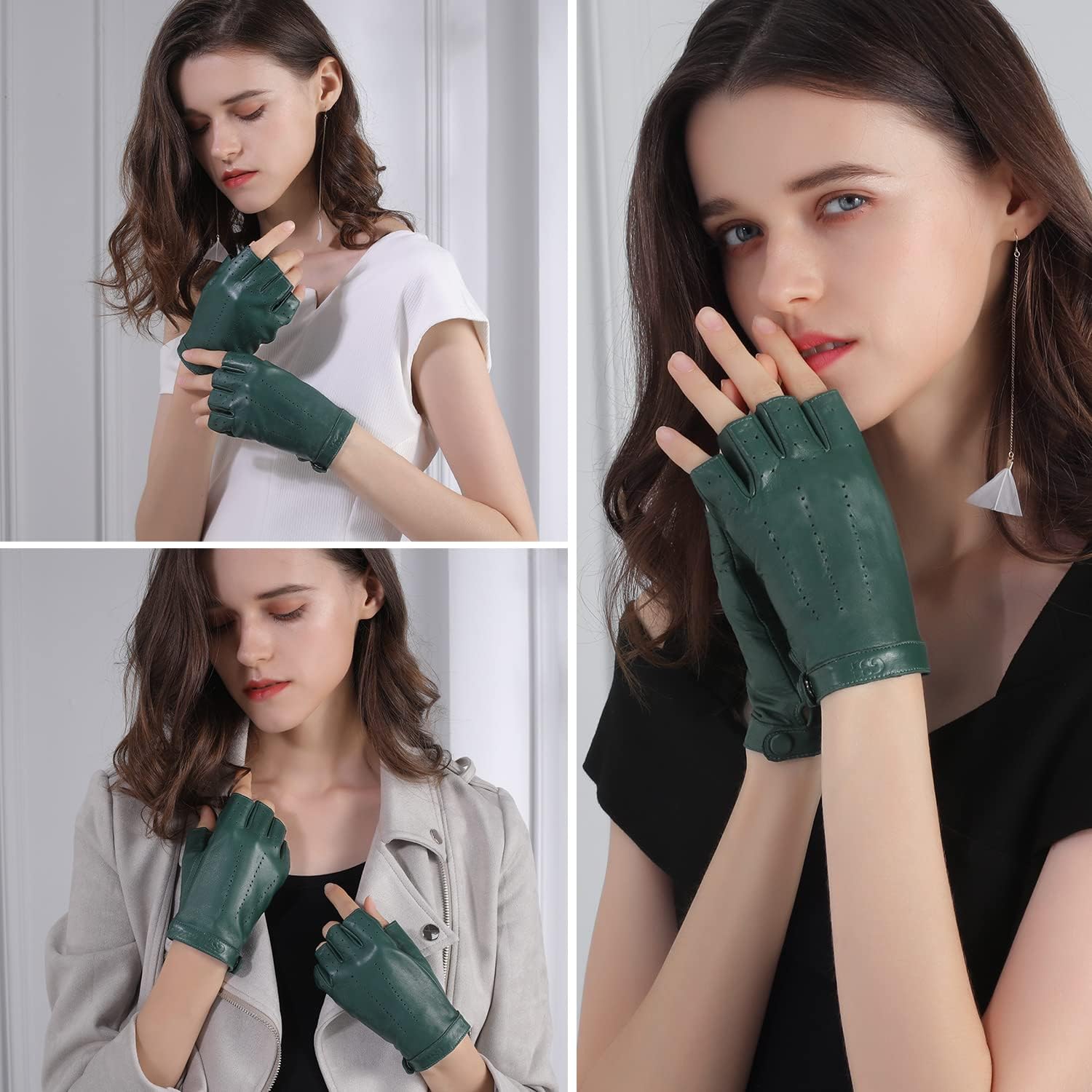 GSG Women Fingerless Leather Gloves - Driving Motorcycle Biker Gloves - Unlined Half Finger - Image 3