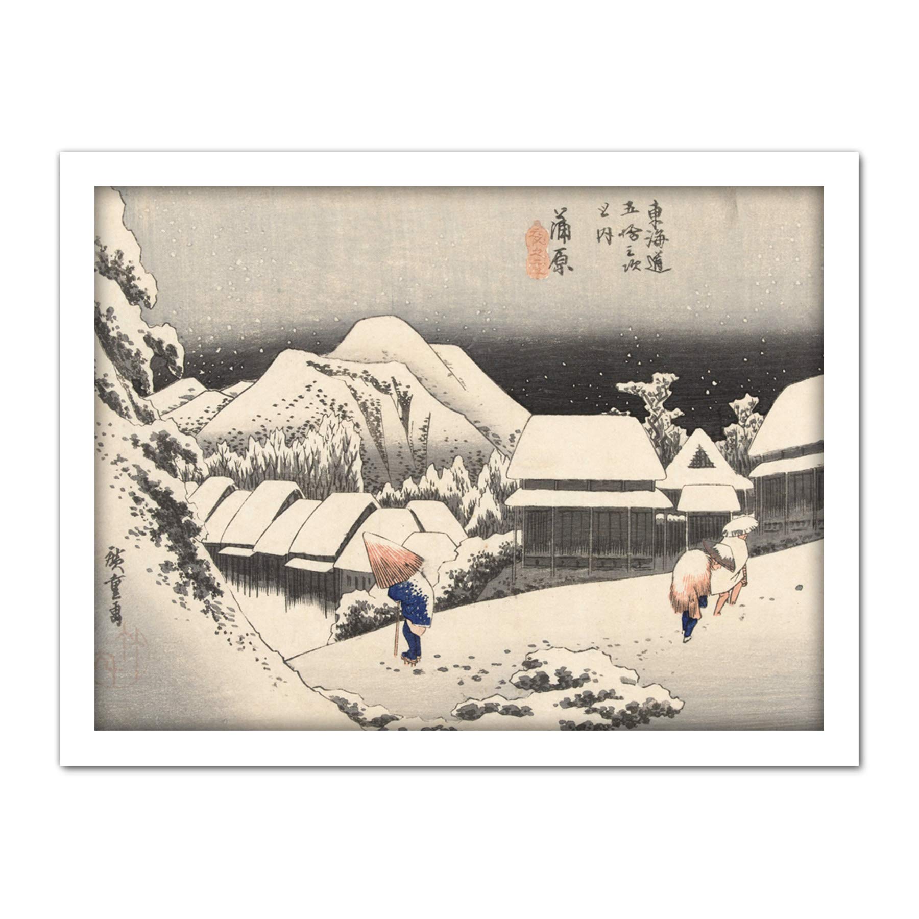 Artery8 Hiroshige Kanbara Evening Snow Landscape Japan Artwork Framed Wall Art Print 18X24 Inch