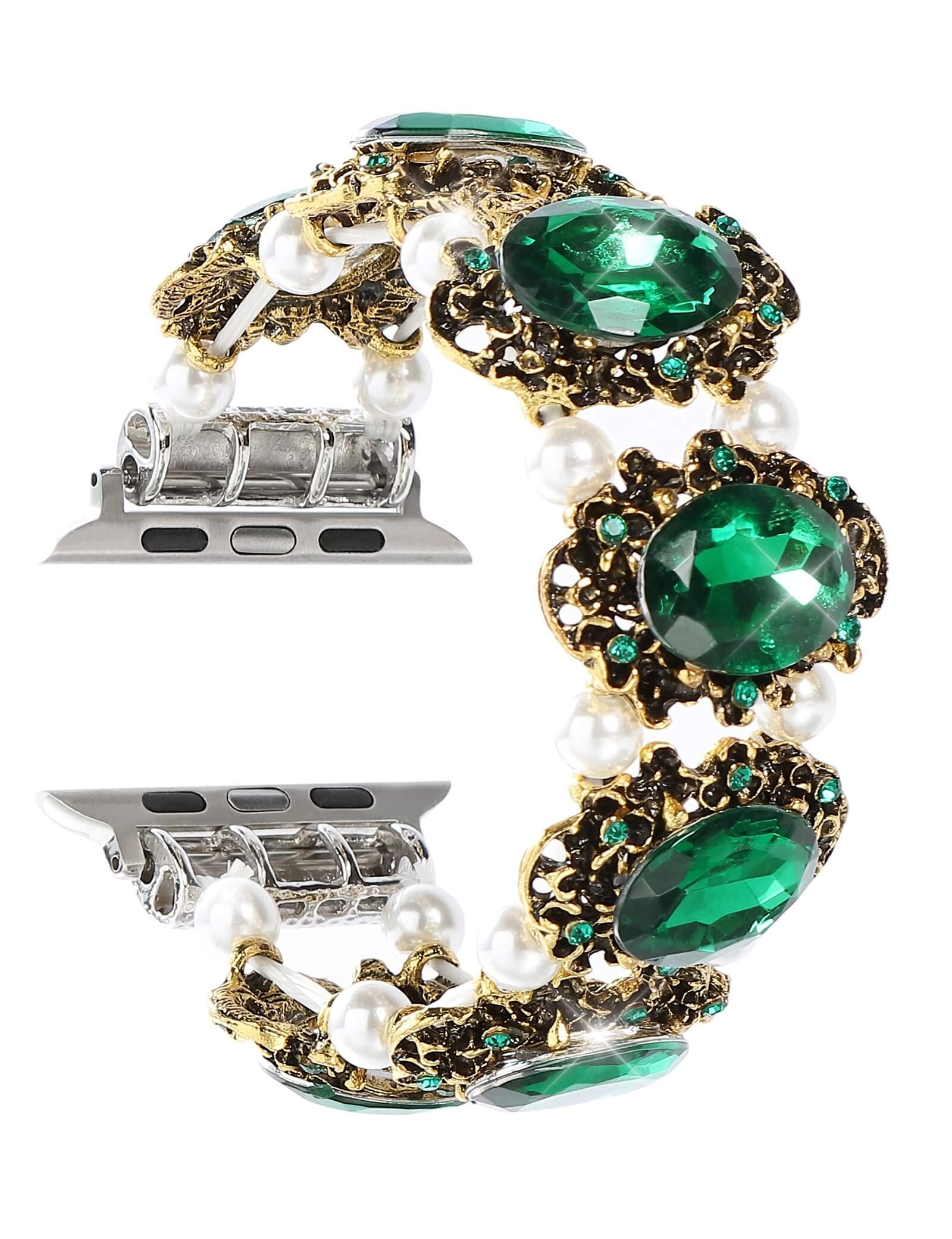 FTWIND Compatible With Apple Watch Band Bead Beaded iPhone Bracelet Strap Fancy Fashion Unique Pretty Replacement Jewelry Emerald Iwatch 38/44/42/40/41/45mm Series Green 38 6