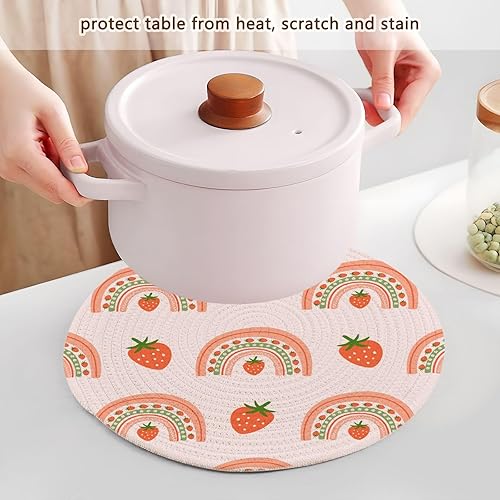 Miniatura 5 de 3 Pcs Trivet Pot Holder Pink Strawberry Pattern for Hot Dishes 15in Cotton Thread Weave Heat Resistant Hotpads for Stove Kitchen Gadgets