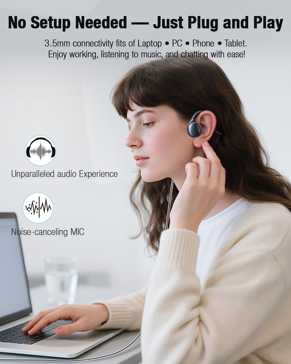 3.5mm Wired Headphones,Open Ear Headphones with Mic, Plug in Headset 3.5 mm Jack for Laptop, PC, Tablets,Traditional Phones,Car AUX, Nintendo Switch. - Image 5