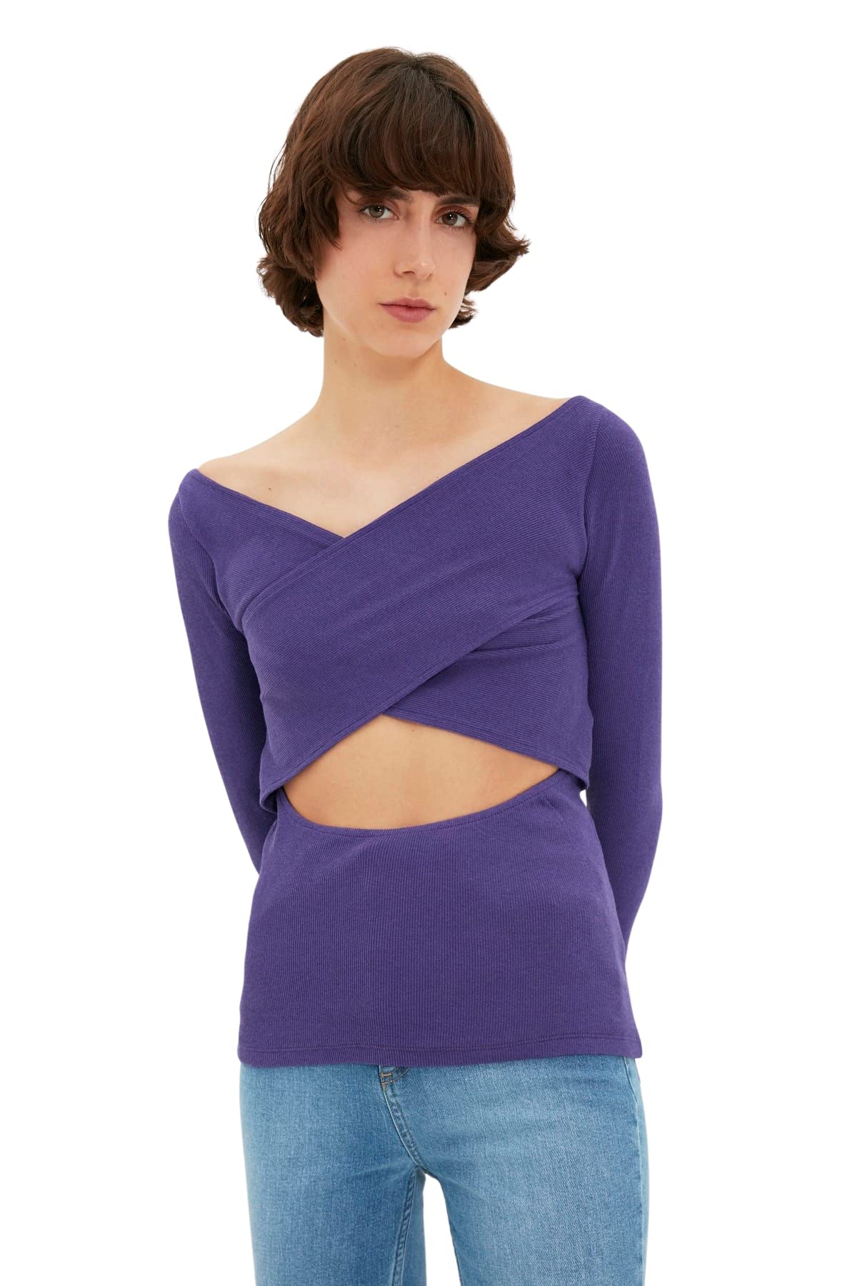 Trendyol FeMan Regular fit Basic Cache-Coeur Knit Blouse Purple