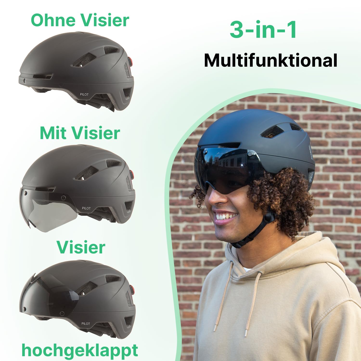GOOFF® Pilot 3 w 1 speed pedelec kask ze zdejmowanym wizjerem, szary matowy, lekki, certyfikowany przez NTA, odpowiedni do motoroweru i skutera, dla mężczyzn i kobiet
