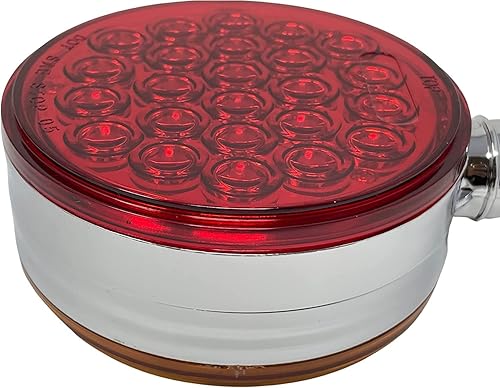 Miniatura 5 de 2 piezas ámbarrojo 48 LED redondo doble cara cromo Stud montaje pedestal guardabarros luz trasera giro camión remolque Peterbilt Freightliner