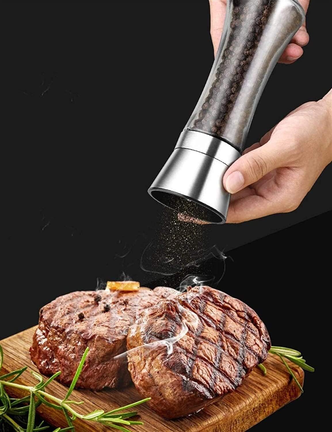 Salt and Pepper Grinder Set Pepper Grinder Refill Professional Pepper Grinder Salt and Pepper Grinder Set,Adjustable Stainless Steel Spice Ceramic Grinders Mill Shaker (Color : Silver) (Silver)