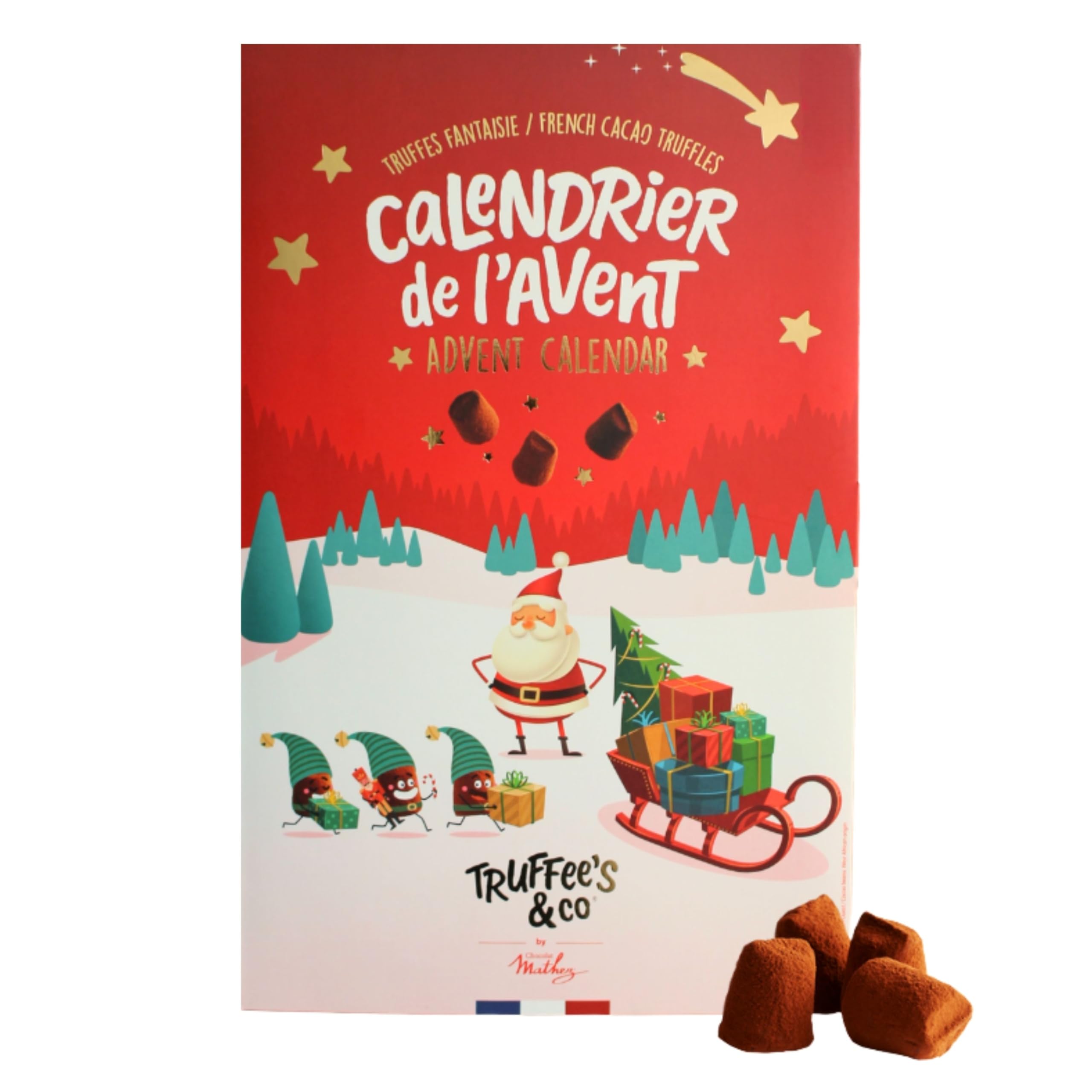 Chocolat Mathez - Calendrier de l'Avent chocolat 2025-24 Truffes aux chocolat - 8 saveurs de truffes chocolatées à découvrir avant Noël - Idée cadeau