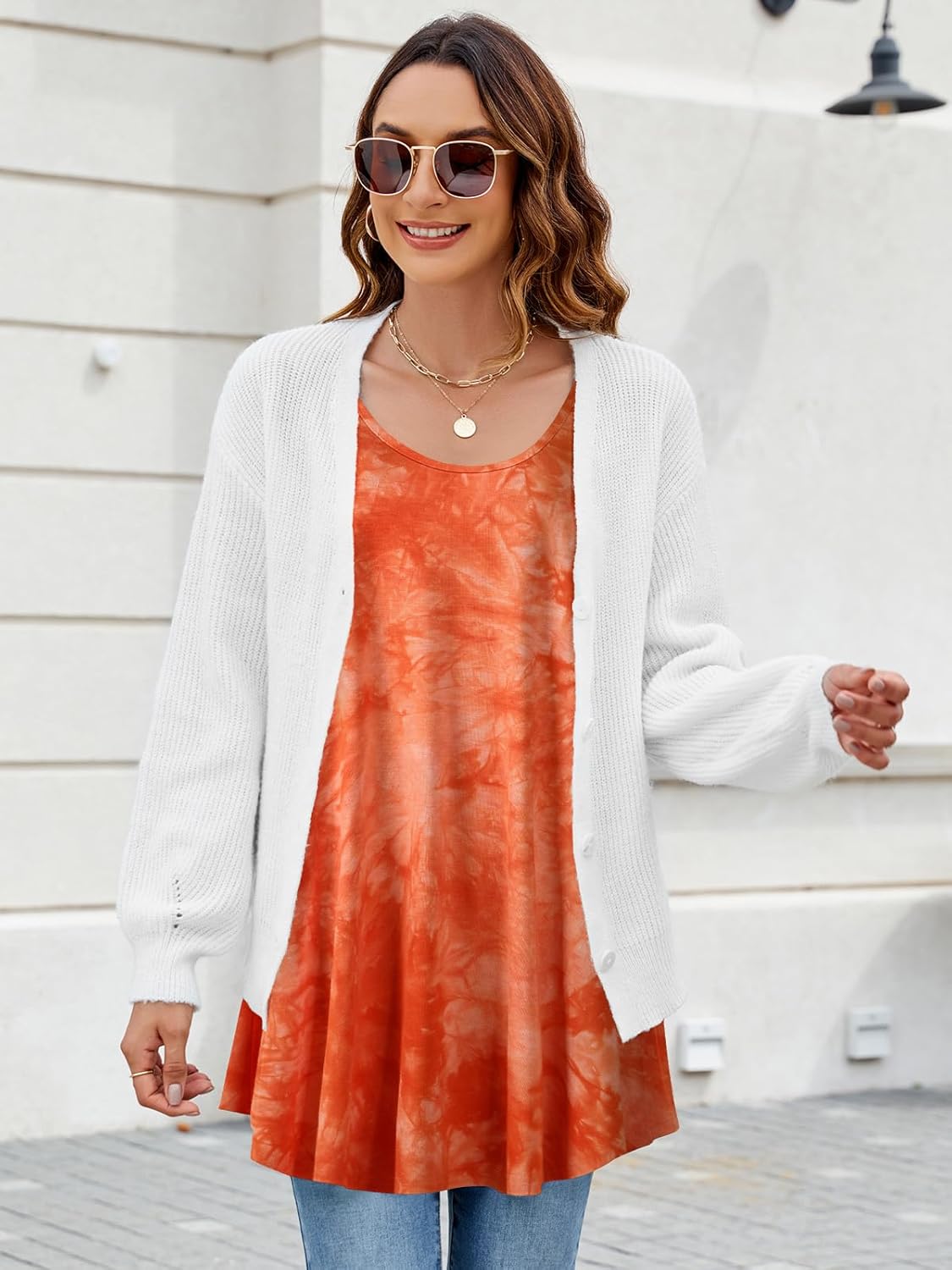 ZENNILO Womens 3/4 Sleeve Loose Fit Swing Tunic Tops Basic T Shirt - Image 6