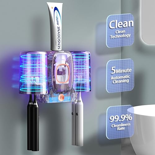 Miniatura 2 de Wekity - Soporte para cepillos de dientes para baños, dispensador automático de pasta de dientes y pasta de dientes, ahorra espacio, soporte para