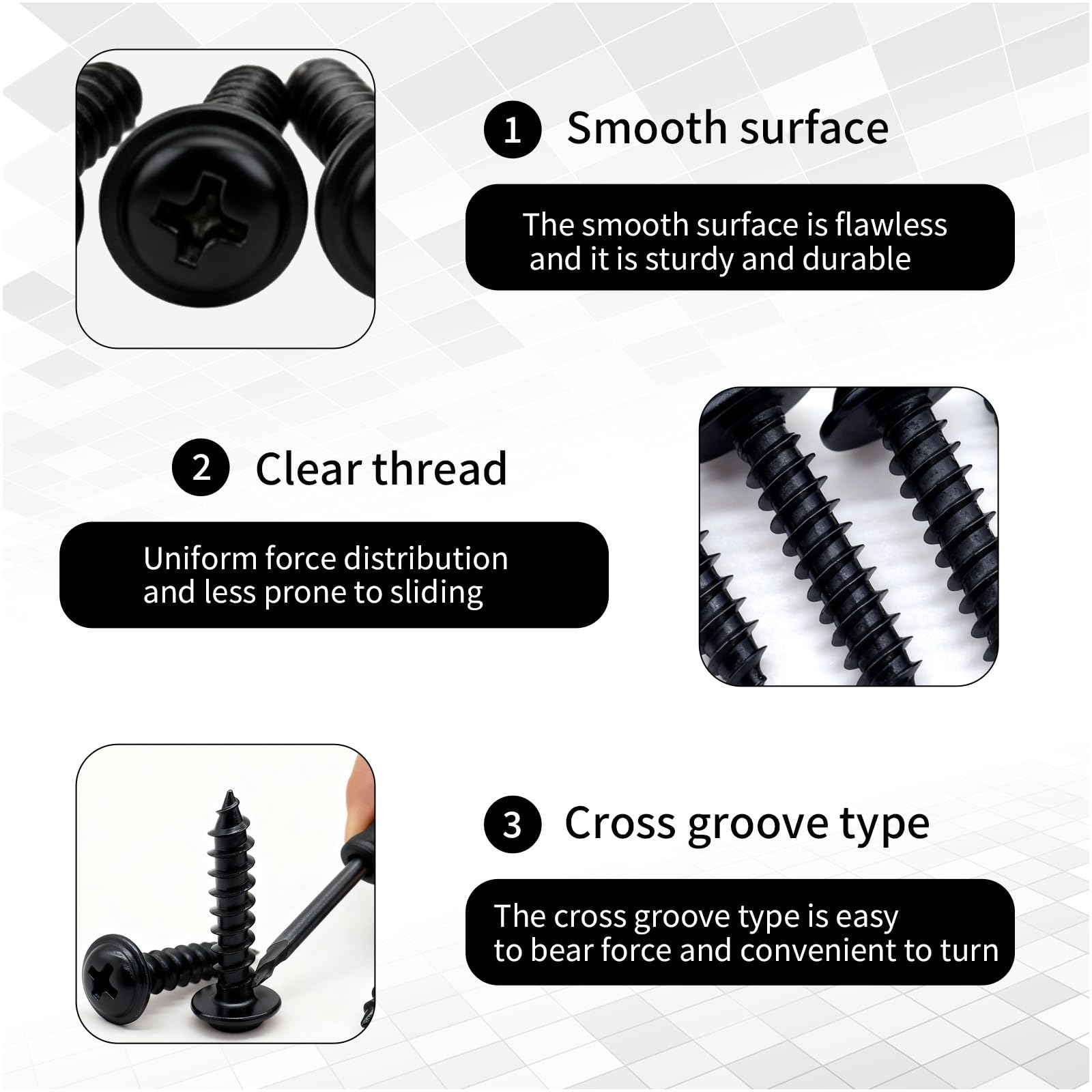 20 sztuk Srub do Blachy M4.2x19mm Śruby Samogwintujące Stal Węglowa, łeb Płaski z Podkładką,Gniazdo Krzyżakowe,Czarne Śruby do Drewna