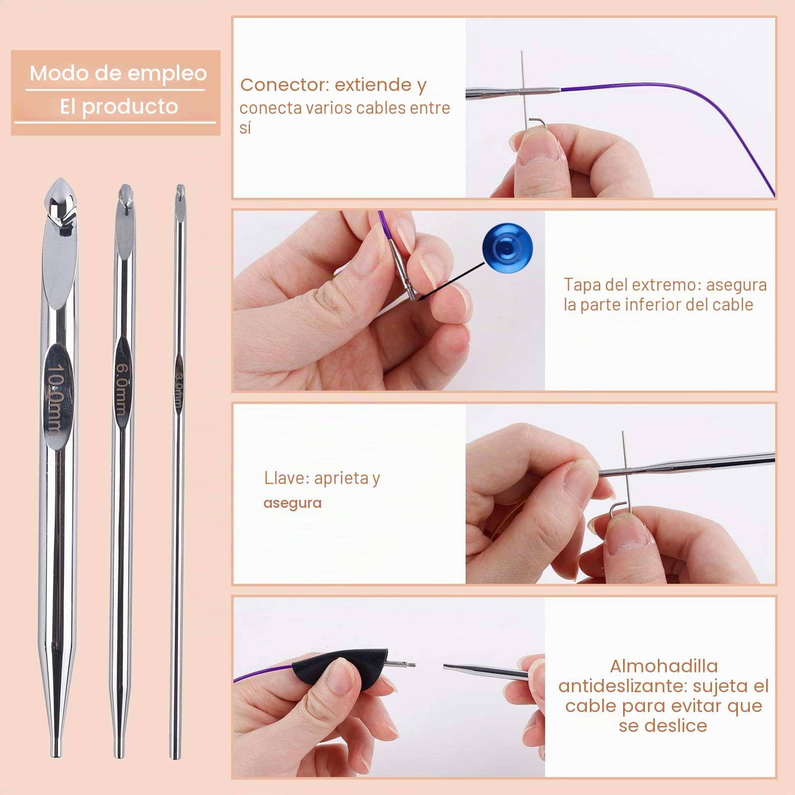 Gosknor Juego de Ganchillo Tunecinos con Cables, Aluminio Agujas de Tejer Intercambiables 3 mm a 10 mm Aguja Crochet Larga con Estuche para Proyectos Tejido Punto y Crochet