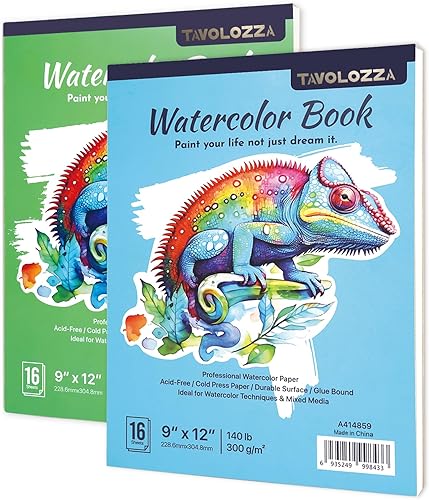 CONDA Papel de acuarela de 9 x 12 pulgadas, paquete de 2 (32 hojas), 140 libras (300 gsm), bloc de papel de pintura de acuarela sin ácidos,