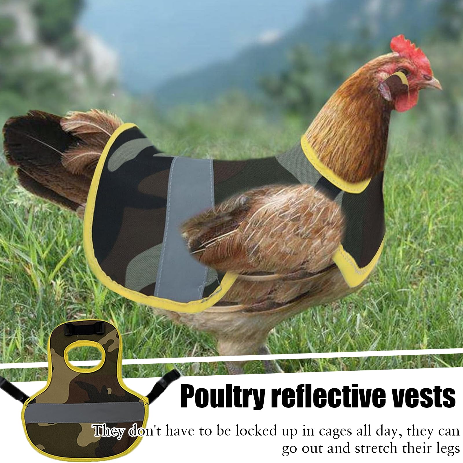Giocattoli Pollo Sella pet Giubbotto Riflettente, Vestiti di Gilet Riflettente per Animali Domestici, Regolabili, Grembiule da sella Galline, Cinghie Elastich Gallina Costume (mimetico)