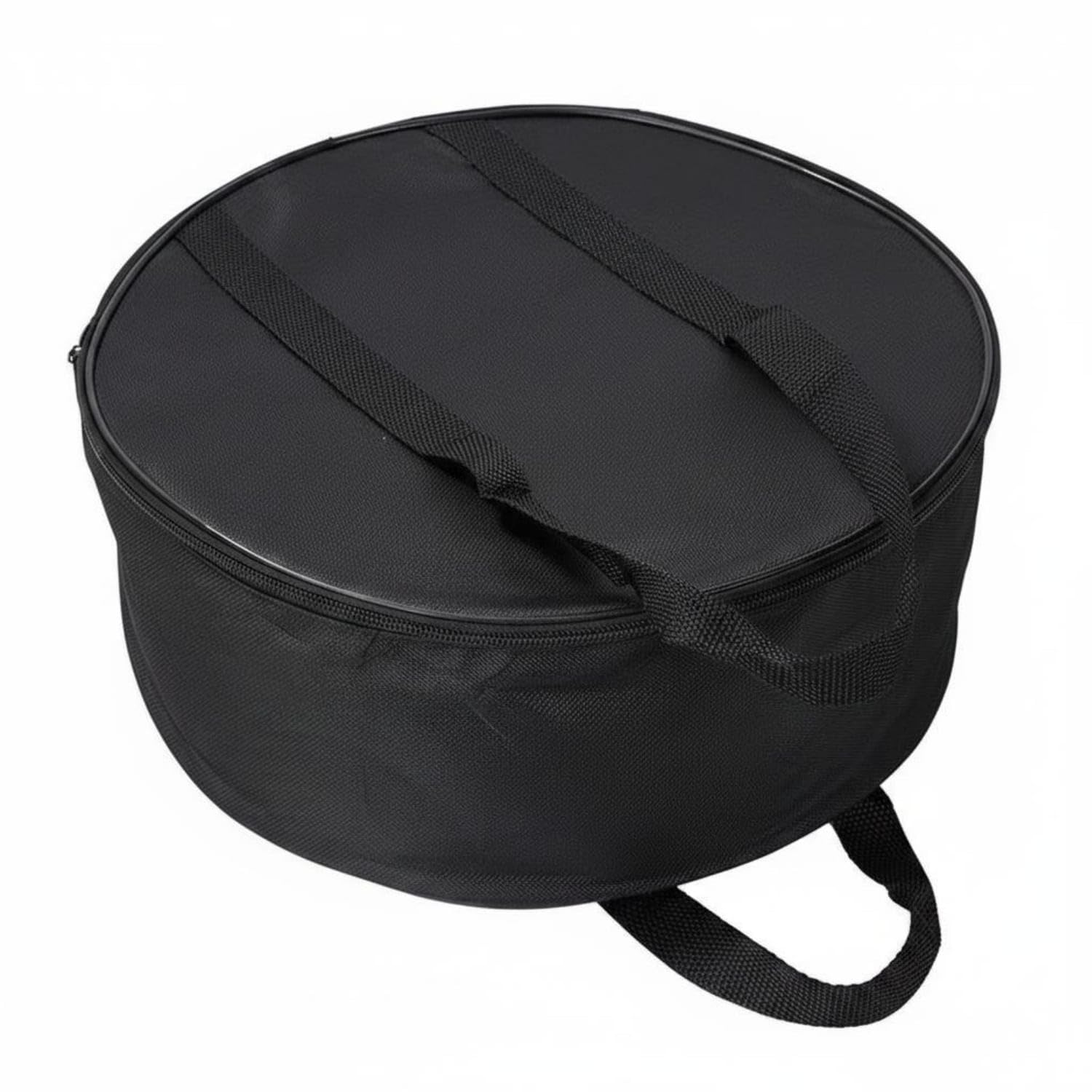 Structured Woven Textile Storage Bag Black Zippered Storage Bag Stitched Handles Carry Case, Large Round 38CM-image-40