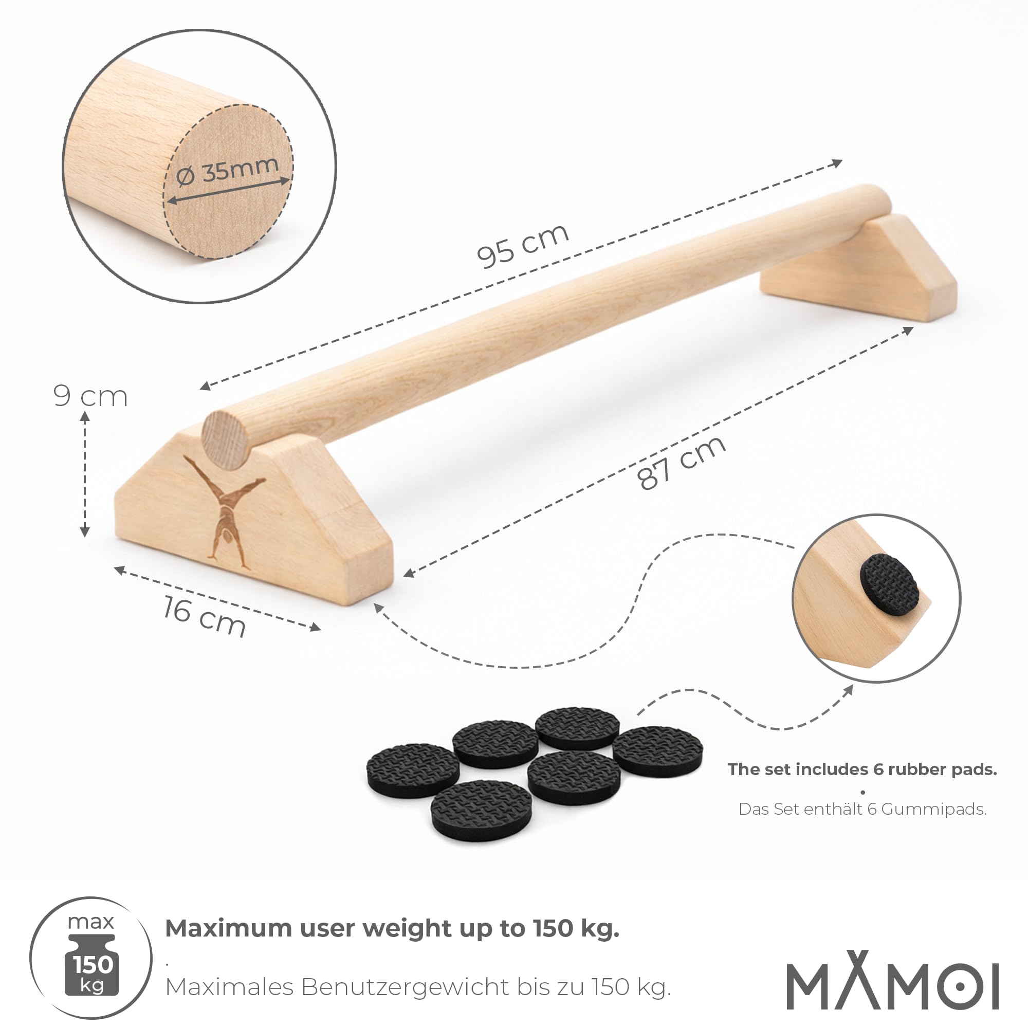 MAMOI® Parallettes de entrenamiento, calistenia, barras para flexiones, fitness, barras paralelas, estables y antideslizantes, equipo de entrenamiento para ejercicios en casa y en el gimnasio