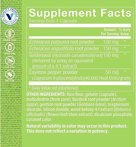 Miniatura 2 de The Vitamin Shoppe Complejo de sello de oro de equinácea, suplemento herbario de temporada que apoya la función inmune saludable (100 cápsulas)