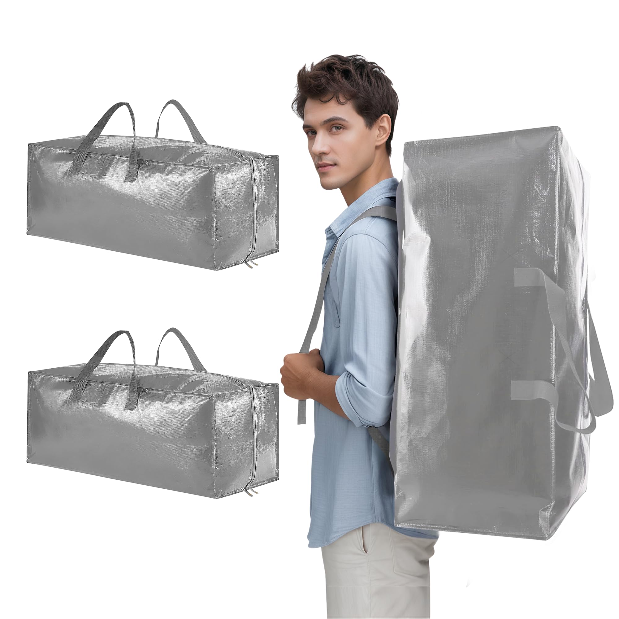 Foyer Nuage Storage Bags with Zips, Strong and Durable Big Bags with Handle and Backpack Straps for Moving House Laundry Bags