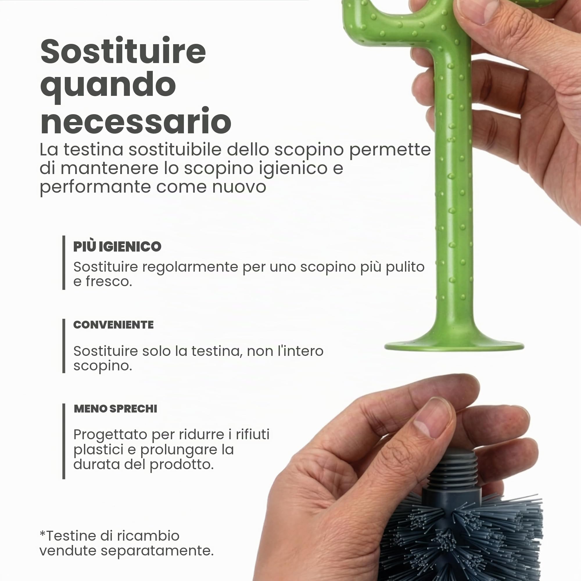 Vigar Set scopino per WC a forma di cactus, spazzola ecologica per la pulizia con manico a forma di cactus, base per vaso con piattino