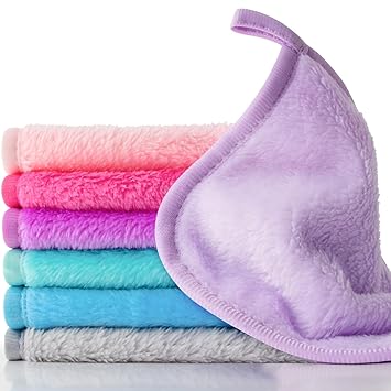 Sukh Makeup Remover Cloth - 7PCS Reusable Makeup Remover Pads, Microfiber Face Cloths, 6x6 Inch Soft Facial Cleansing Towels for Women, Gentle Face Wash Towels for All Skin Types Travel & Daily Use