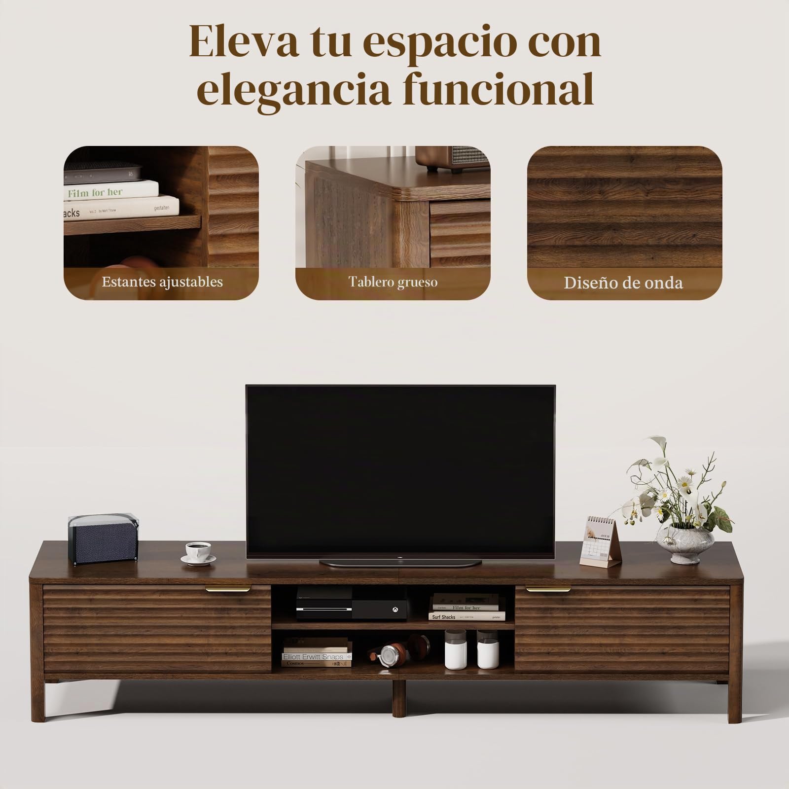 IKALIFE Mueble TV Madera Salon 175cm para Televisor 80 Pulgadas Marrón | Mueble TV con 2 Puertas y Almacenamiento, Mueble television con Gestión de Cables, Mesa TV Moderno para Salon y Dormitorio