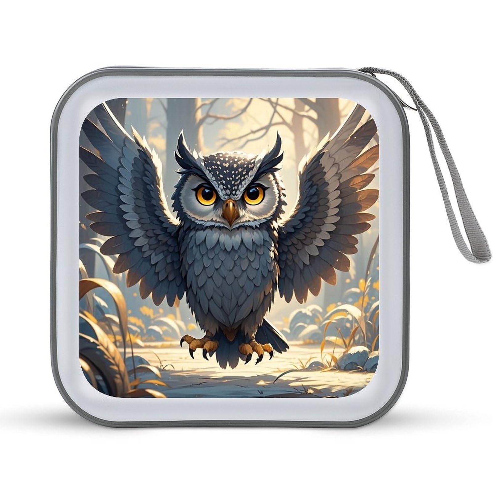 VstaDank Anime Owl CD Case with Hand Strap Lightweight DVD Wallet Holder 40 Capacity CD/DVD Case Wallet Protective CD Wallet CD/DVD Portable Storage Binder for Car Home Office