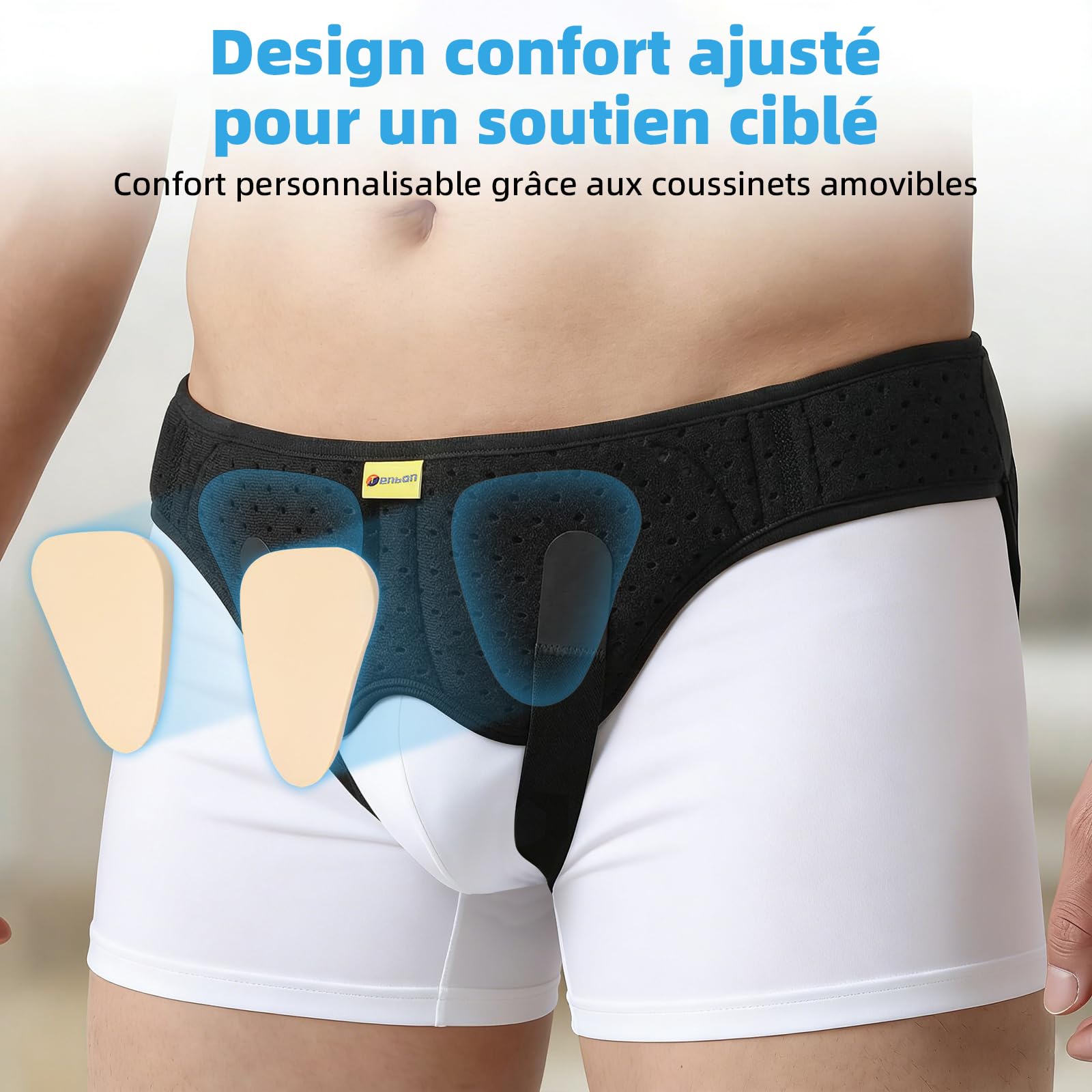 Tenbon Ceinture herniaire pour homme et femme Ceinture herniaire réglable flexible Soutien herniaire Soulagement de la douleur avec 2 coussinets de compression amovibles Hernie gauche et droite (M)