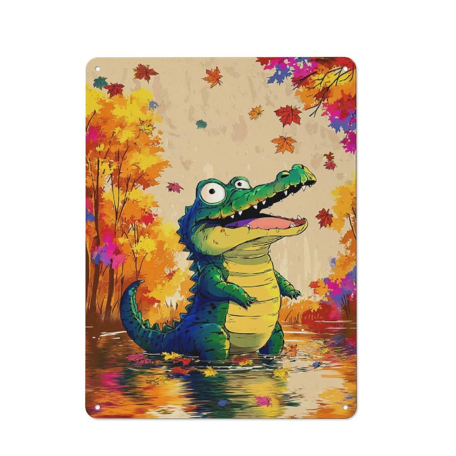 Junmoney Autumn Crocodile In Colors -2 Classic Metal Plaque 40X30cm Featuring Bistro Wall Plaque For Kitchen, Cafe, Pantry Or Dining Room