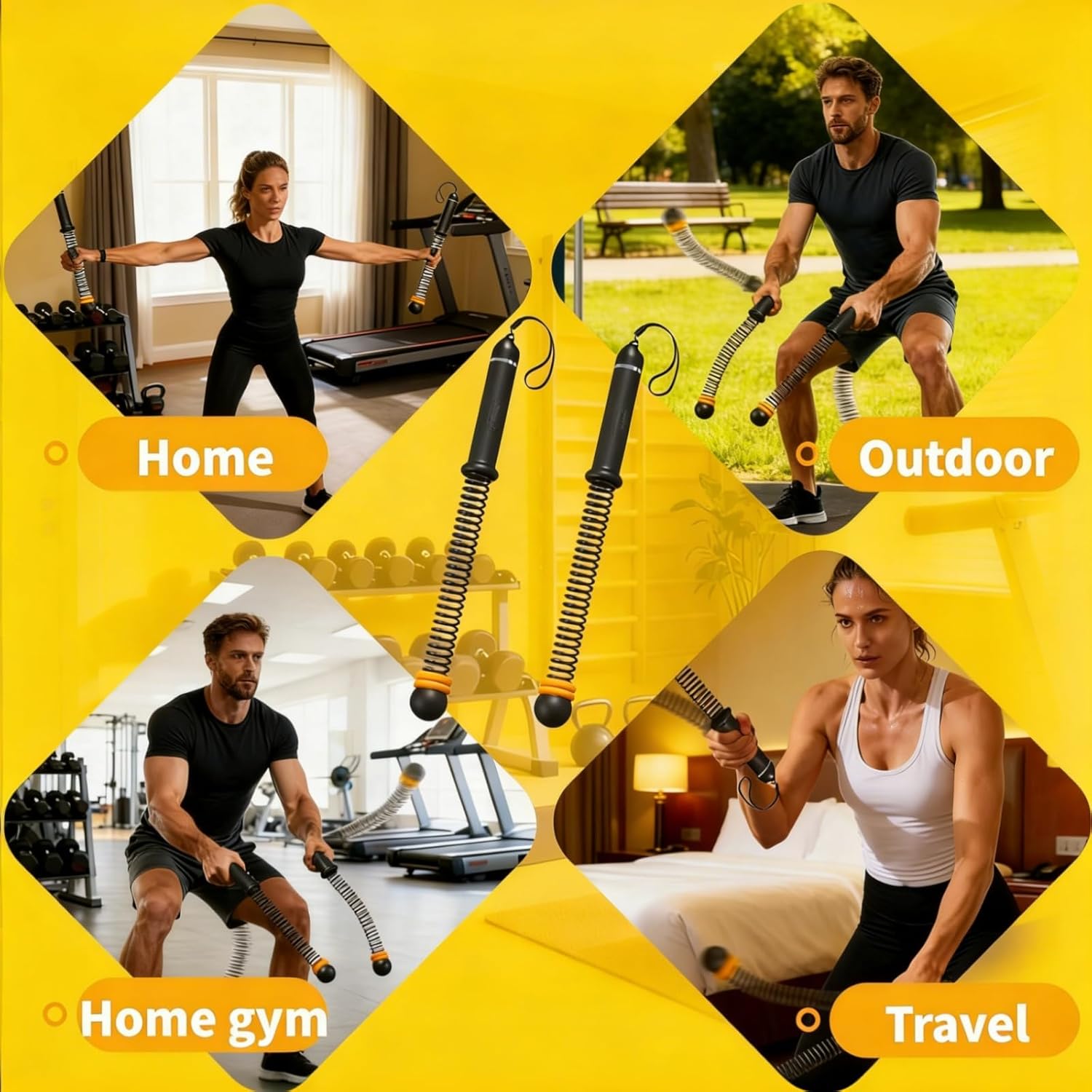 Adjustable Ropeless Battle Ropes Trainer, Ropeless Battle Ropes for Full Body Workout, Home Gym Strength Training, HIIT Cardio, Arm Toning and Fat Burning Exercise Equipment, Black+Wristbands+Towel