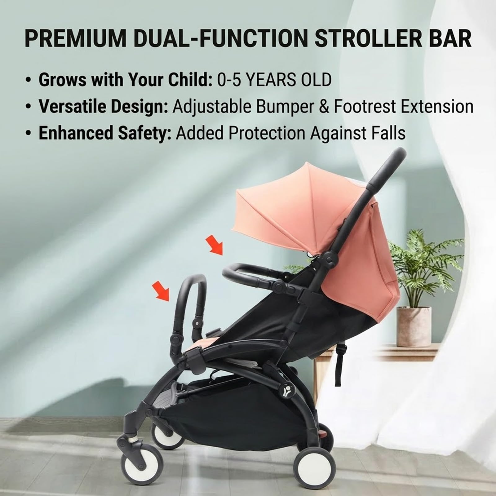 Barra de protección para cochecito, 2 en 1, parachoques de cochecito, se puede utilizar como asa media o delantera, barra transversal compatible con Babyzen YoYo 2 y Yoyo+, PU + hierro