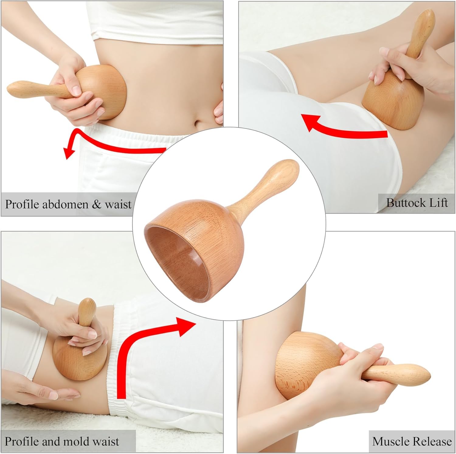 8-teiliges Massagetherapie-Set aus Holz – Lymphdrainage und Körperkonturierungswerkzeuge für Cellulite-Reduktion, Muskelschmerzen, Home Spa Sculpting – Maderoterapia Wellness Kit