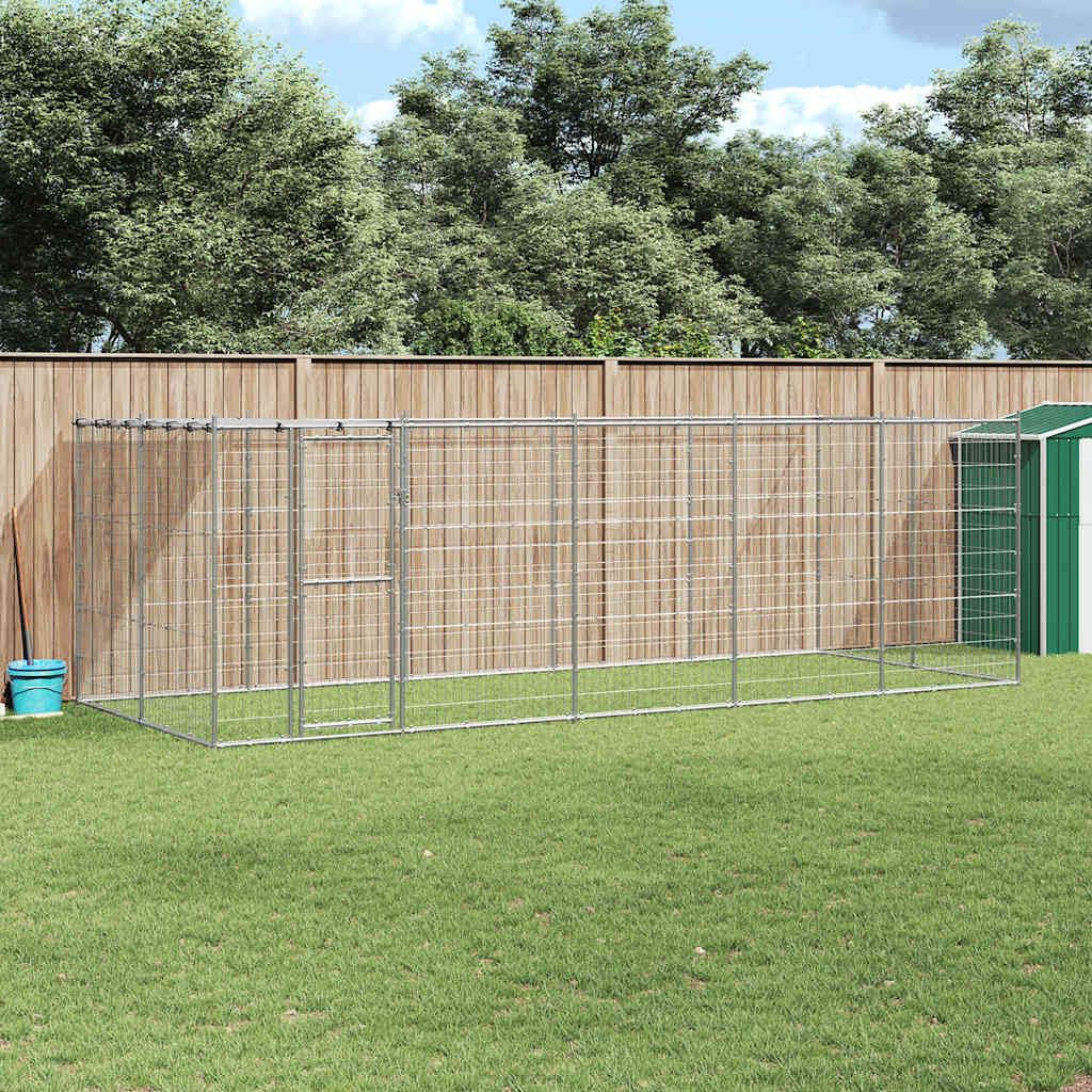 Perrera para perros de acero galvanizado con toldo y puerta, 12,1 m², resistente a la intemperie, para perros, cachorros, camping, jardín, terraza, protección y seguridad