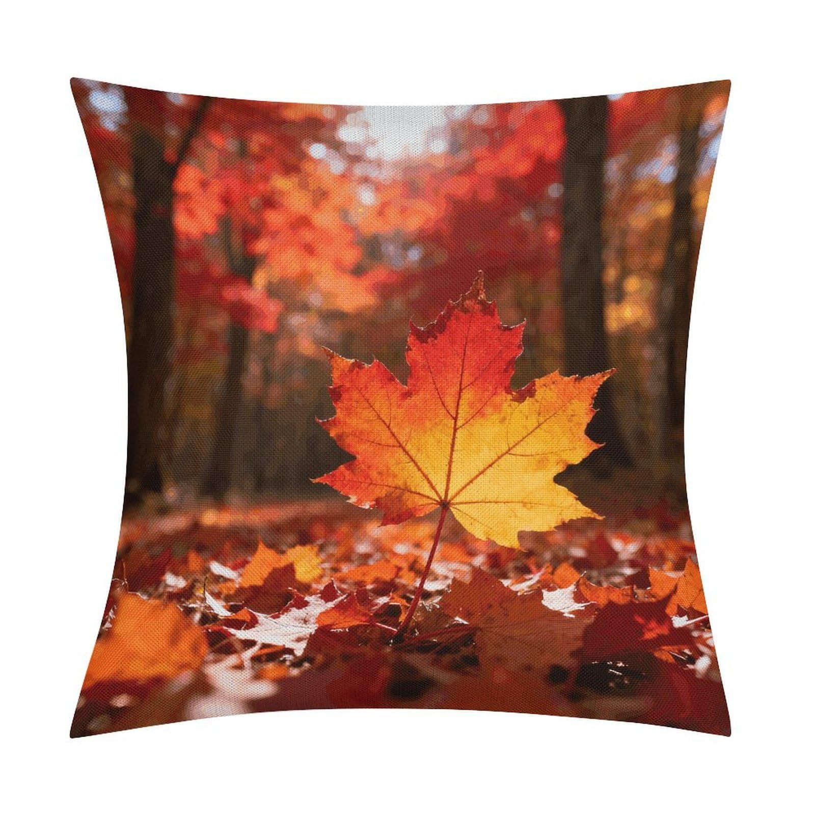 LZQPOEAS Fall Maple Leaves Throw Pillow Covers, Waterproof Faux Linen Pillow Cases with Invisible Zipper, Decorative Square Cushion Covers for Sofa Couch Living Room Bedroom 18x18 Inch