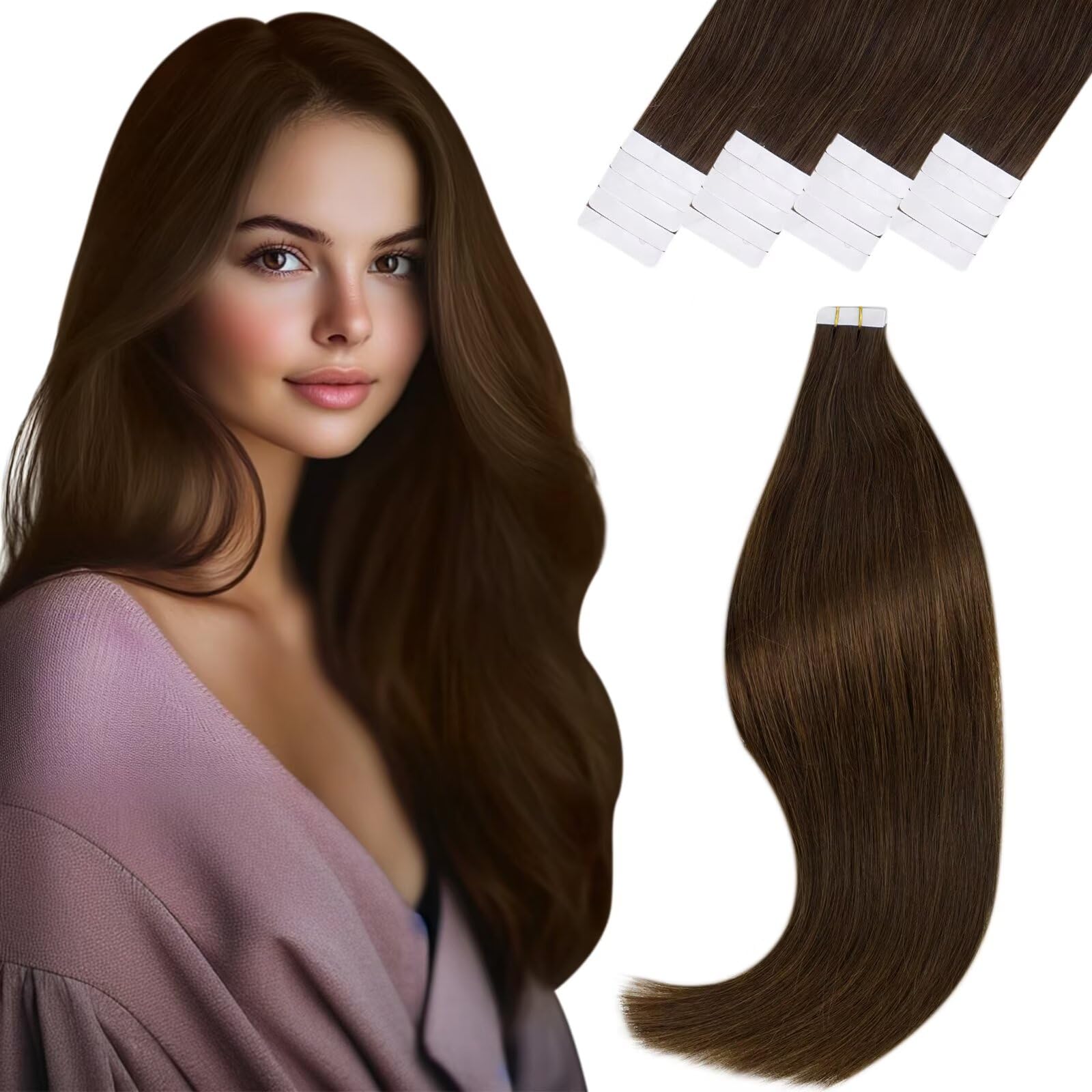 Vivien Brown Clip in Hair Extensions Darkest Brown to Light Brown Balayage Hair Extensions for Women Clip in Hair Extensions Human Hair 22 Inch 120g 7pcs #2/8/2 — view 30