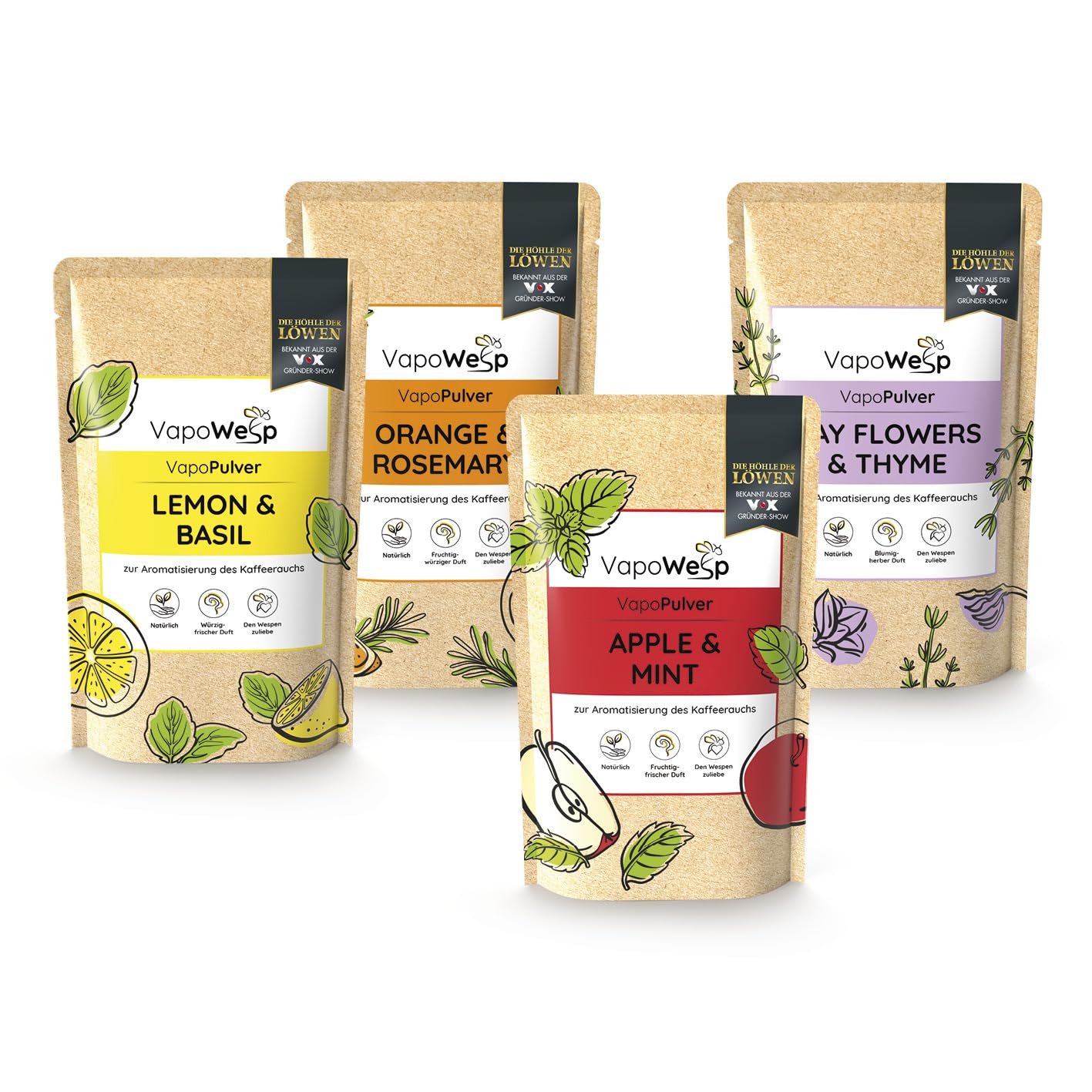 VapoWesp caja de humo contra avispas y mosquitos | Set de inicio incl. 50g de polvo de naranja y romero | Aromatiza el humo de tu café con el VapoPowder
