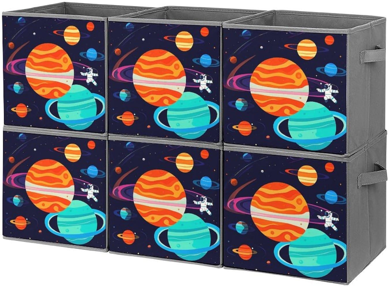 Astronaut Foldable Storage Box with Handles, Durable Oxford Storage Cubes, 6PCS Collapsible Closet Organizer for Home, Shelf, Office, Travel