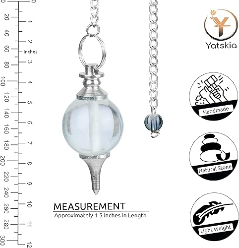 Miniatura 2 de YATSKIA Péndulo de cristal curativo de chakras naturales para adivinación de cristal, piedra de cuarzo transparente, suministros de reiki,