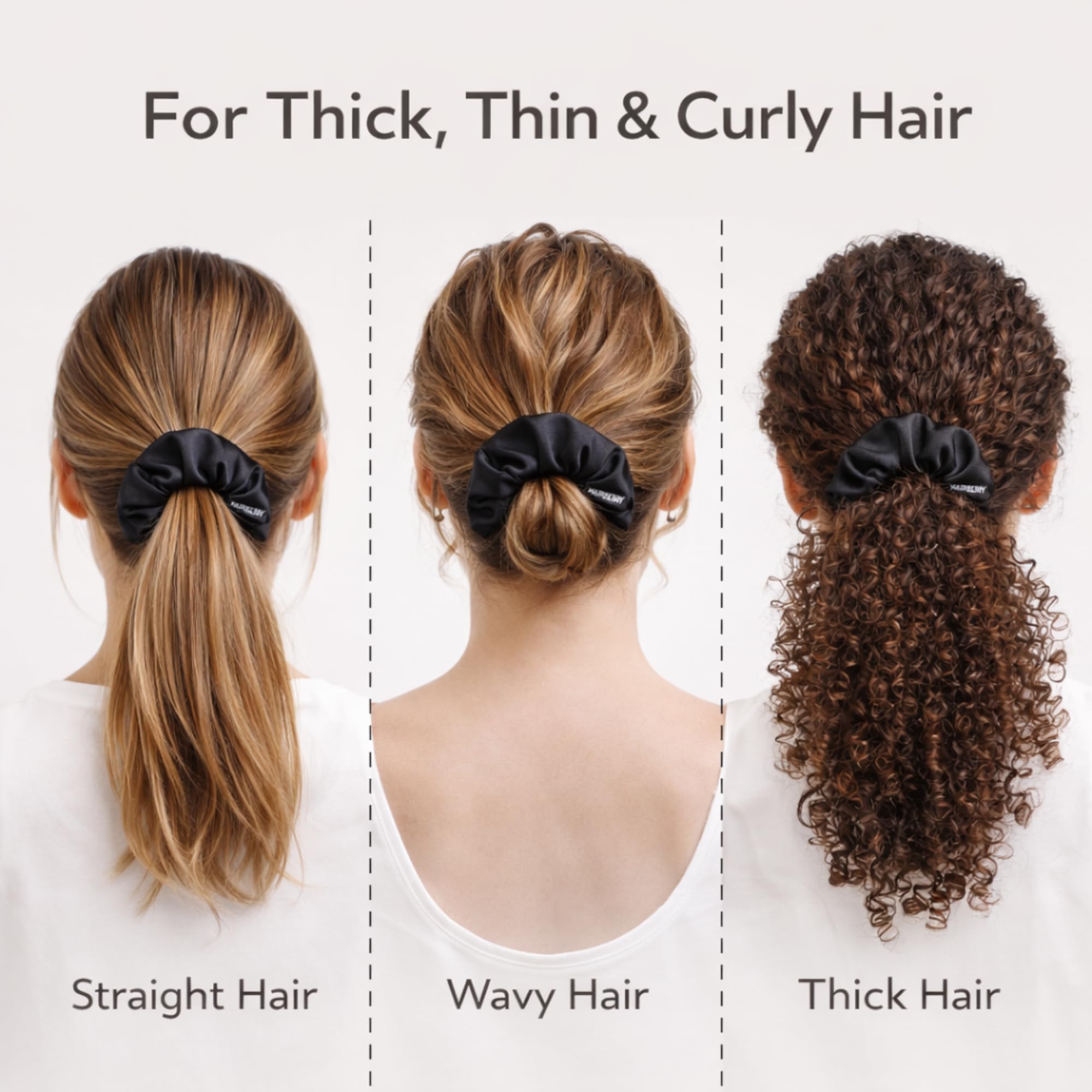 HAIRBERRY Handmade Peach /Off White /Black Satin Scrunchies Set of 3 for Women & Girls | Soft Elastic Hair Ties – No Damage | Stretchable Hair Bands for Thick & Thin Hair – Stylish & Comfortable | Ponytail Holders | 4