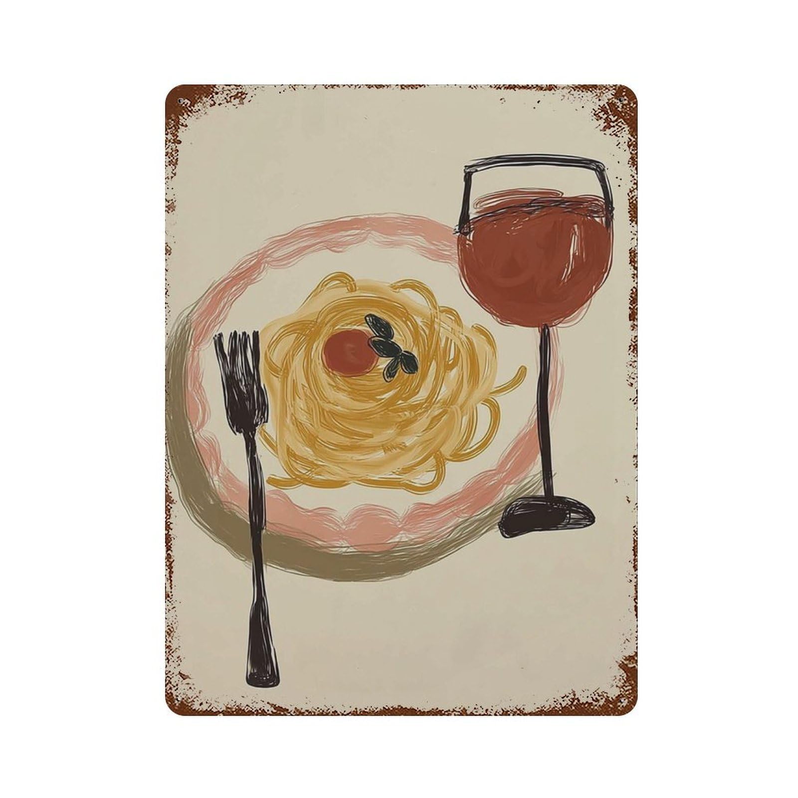 xiaoxiaoshen Pasta And Wine Whimsical Italian Kitchen Minimalist Spaghetti Red Quirky Foodie Wall Decor Art Metal Tin Poster Modern Home Decor Art Home Bar Shop Decorations Vintage Sign 40x30cm