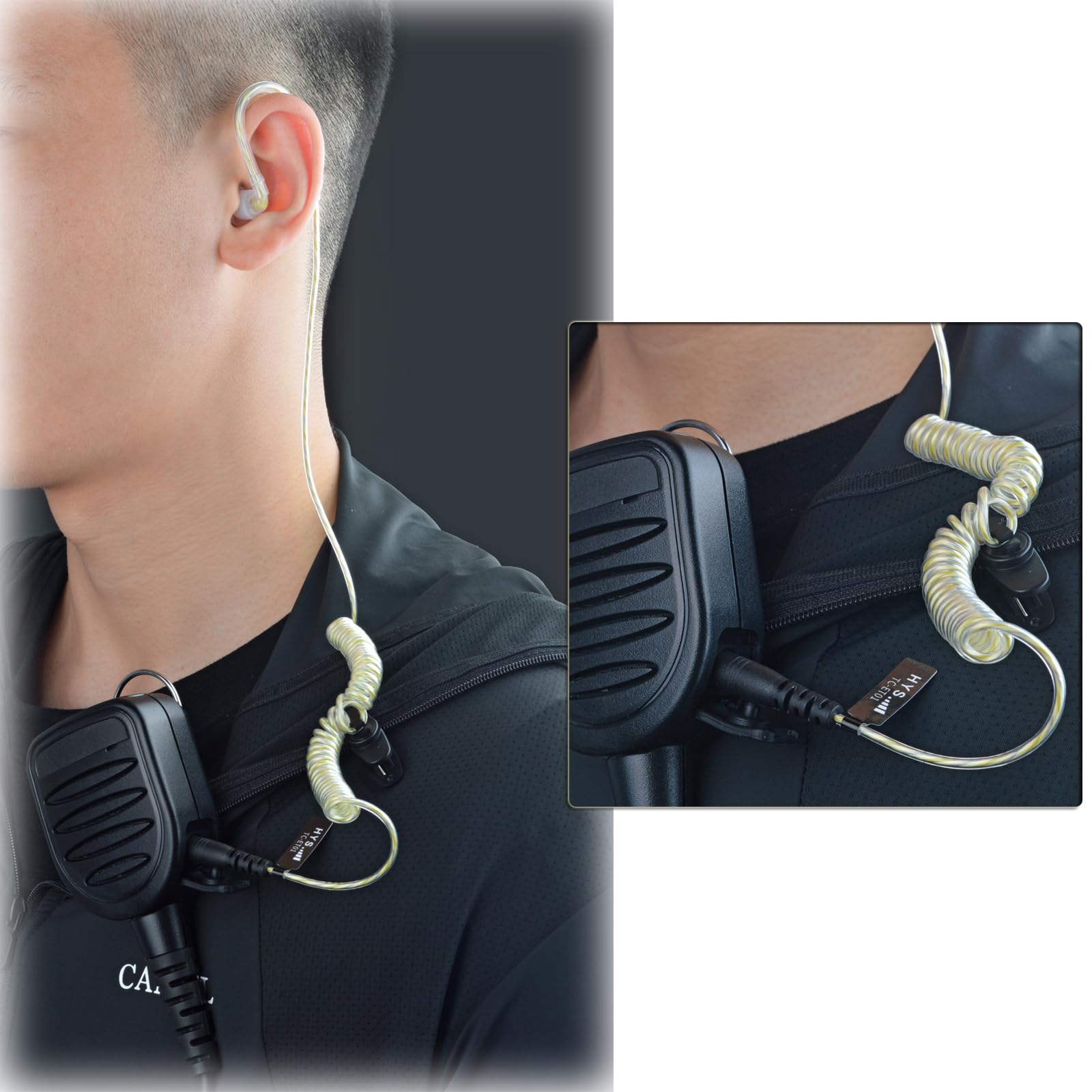 HYS Słuchawki douszne wąż dźwiękowy - jack 3,5 mm - One Ear - Listen Only słuchawki z symetryczną armaturą - zestaw słuchawkowy do urządzeń radiowych, mikrofonów głośnikowych