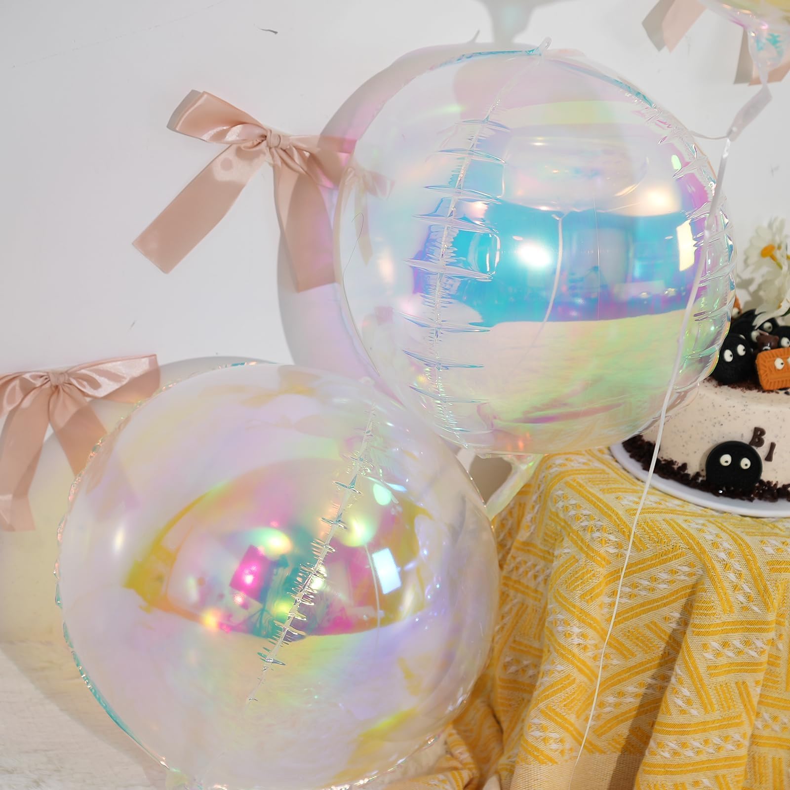 12 globos redondos iridiscentes de papel de aluminio, 22" 15" 10" globo transparente 4D, globos holográficos para cumpleaños, boda, arcoíris plegable bajo el mar, decoración de fiesta de sirena