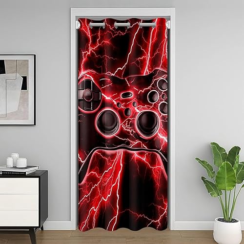 Miniatura 10 de Erosebridal Cortina opaca para puerta y ventana de gamer, cortinas opacas para dormitorio, juegos de Game Boy con luces hexagonales verdes, cortinas