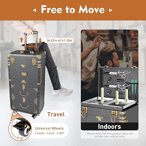 Miniatura 5 de Estuche de tren rodante de maquillaje, gran almacenamiento, para cosméticos, estuche de maquillaje rodante, carrito de gran capacidad, estuche de