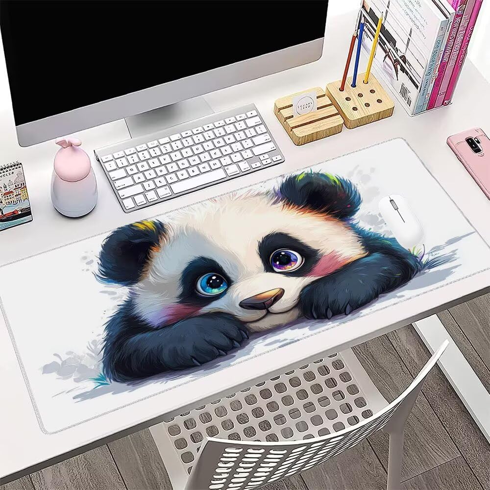Gamingowa podkładka pod mysz XXL, 1200 x 600 x 3 mm, biała, panda podkładka pod mysz, duży biurko, akcesoria biurowe, podkładka pod biurko, uszczelniająca wodę, ze zszytymi krawędziami i