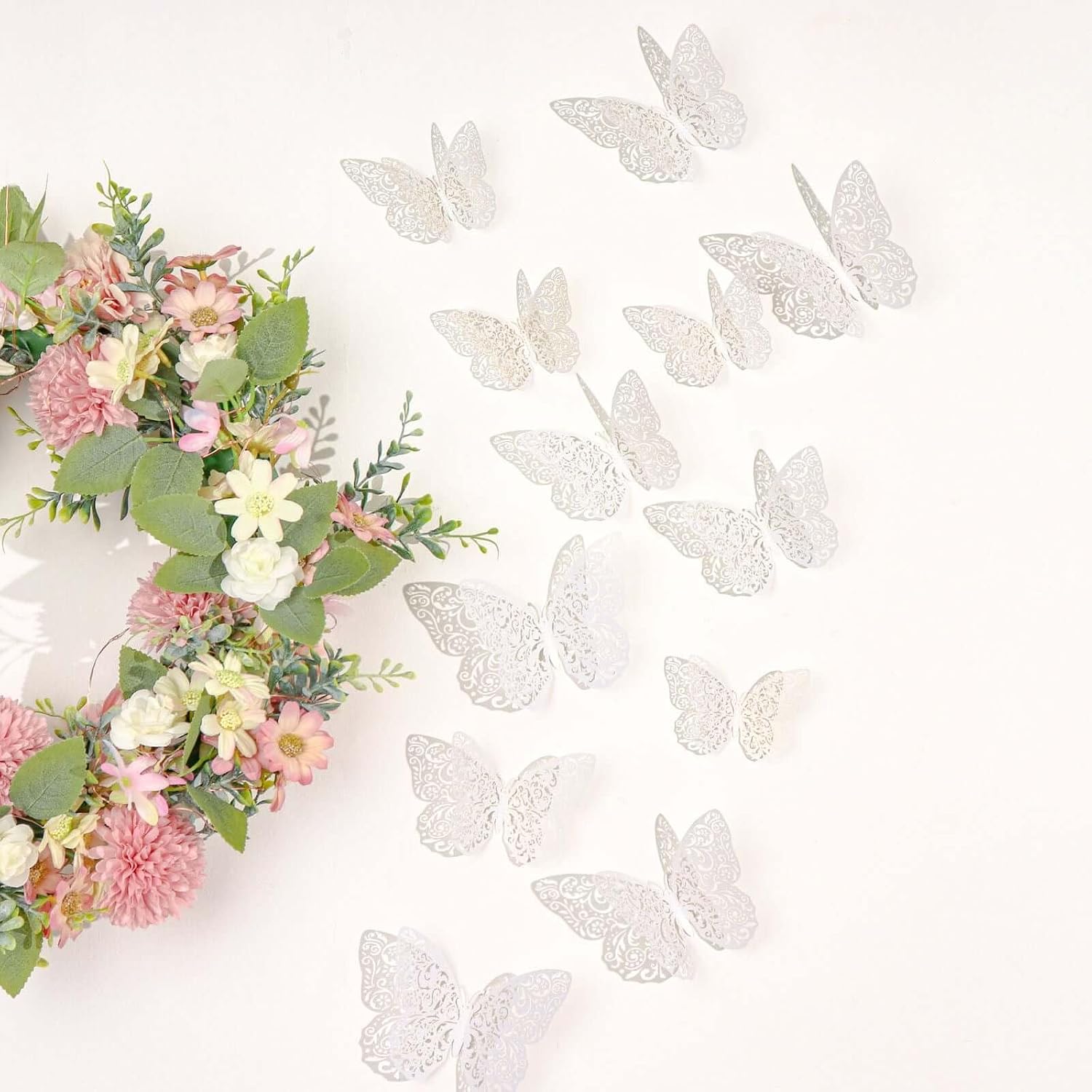 Efavormart 12PCS 3D White Butterfly Wall Decals - Sparkling Glitter & Diamond Mural Stickers - DIY Removable Art for Weddings, Cake Topper, Nursery Decor