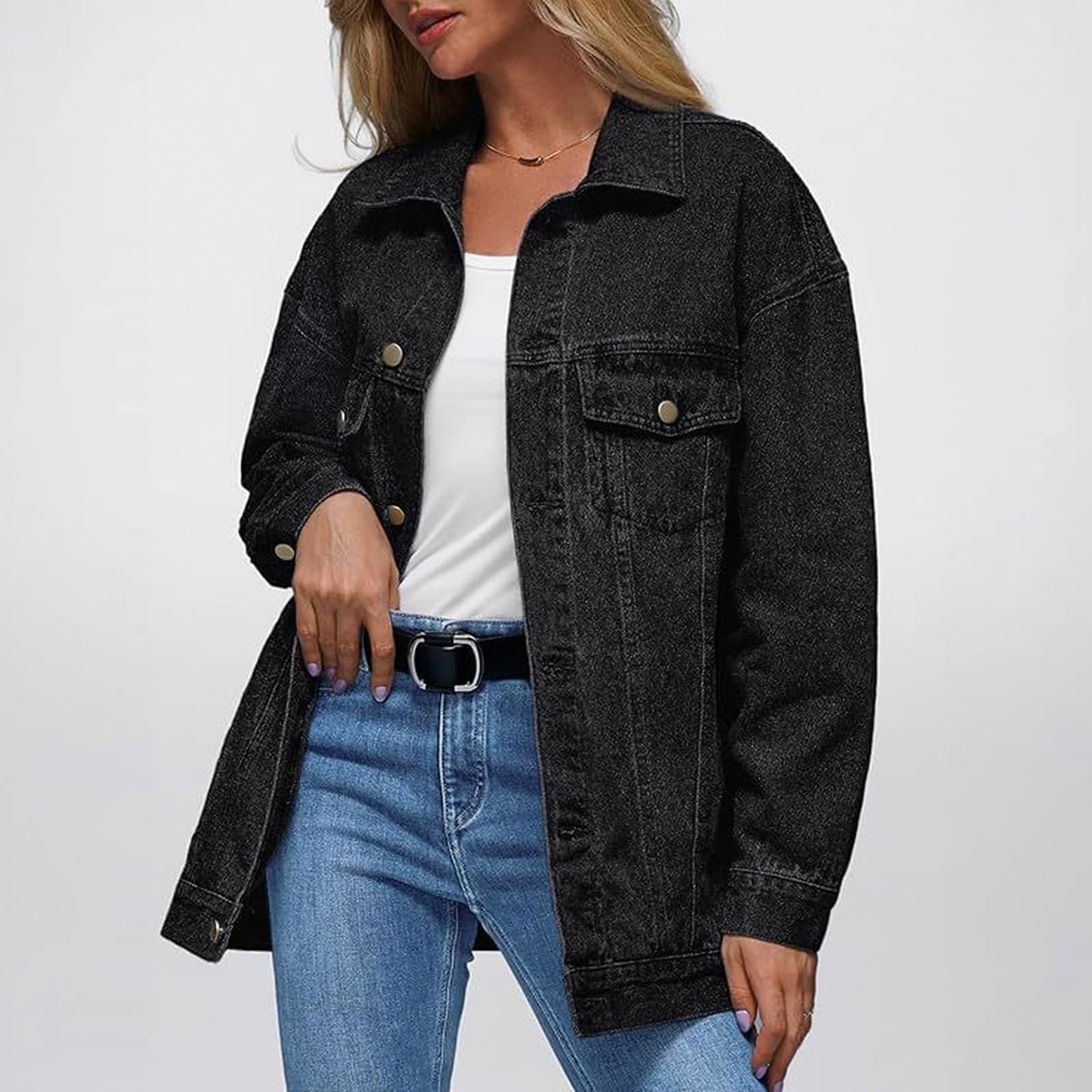 Jeansjacke Damen Oversize Jeans Jacke Button Down Jeanshemd Boyfriend