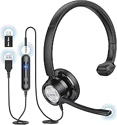 New bee USB headset with Microphone for PC Computer headset, Fones de Ouvido Usb de Orelha Única com 3,5 Mm/Usb/Tipo C para Call Center Skype Zoom Tablet Lapt
