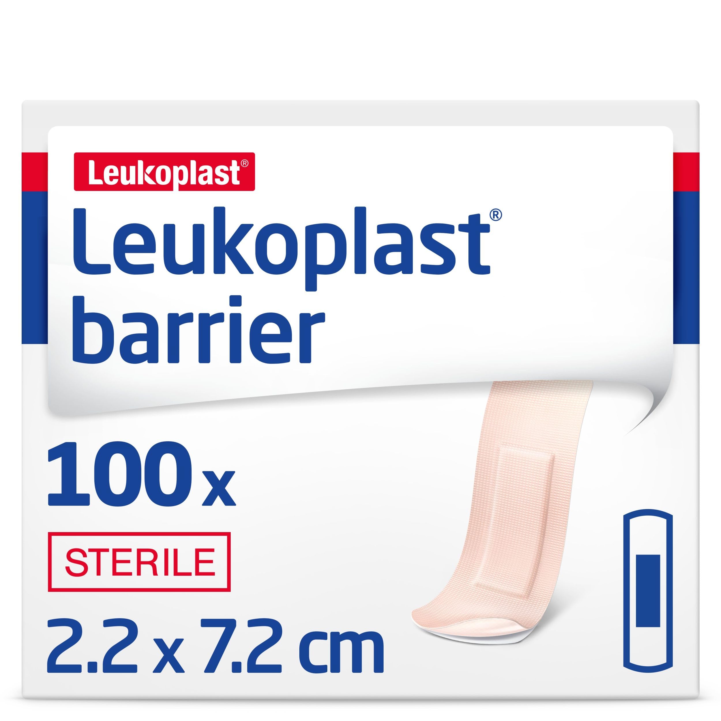 Leukoplast Barrier - Waterproof and Dirt-Repellent Sterile Strip - Bacterial Barrier Which Helps to Prevent Wound Infection - Absorbent, Flexible and Conformable - Beige, 7.2 cm x 2.2 cm, Box of 100