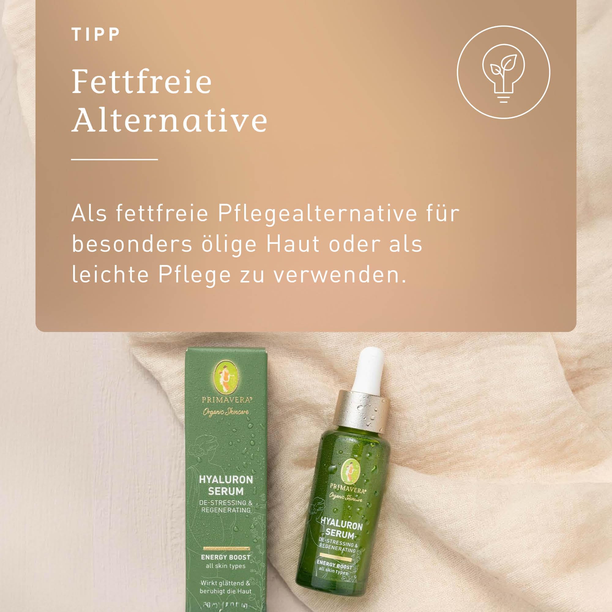 PRIMAVERA Hyaluron Serum - De-Stressing & Regenerating 30 ml - Naturkosmetik - wirkungsvolles Hyaluron Serum für alle Hauttypen - vegan