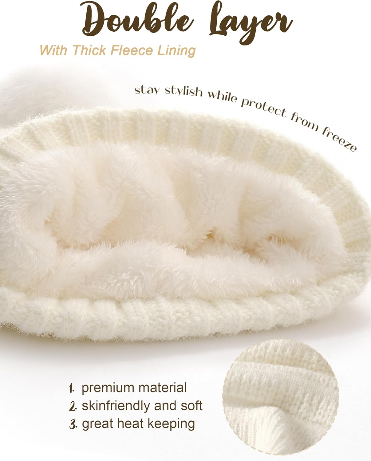 Hat Gloves Scarf Set For Women, Womens Winter Hats Fleece Lined Slouchy Beanie With Pom Scarf Thermal TouchScreen Gloves Sets - Image 3